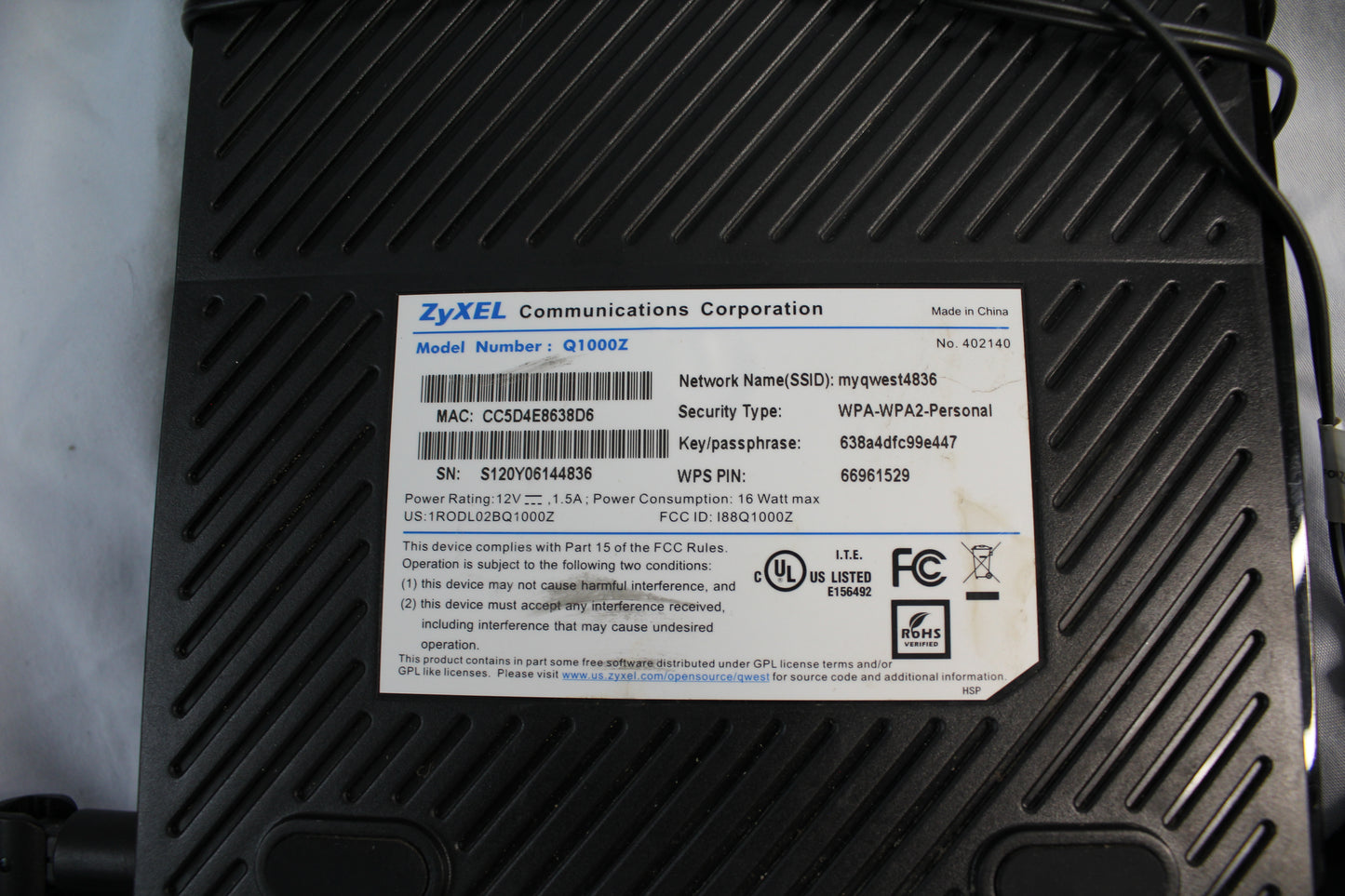 Zyxel Q1000Z CenturyLink Approved VDSL2 Gigabit Modem Wireless N WiFi Router