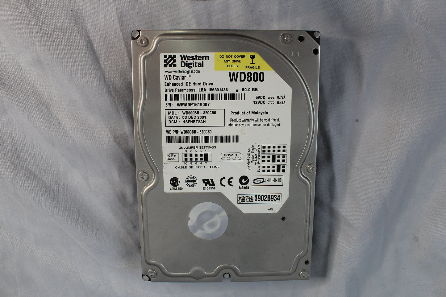 Western Dig Caviar SE (WD800JD-75MSA3) 80 GB, Serial-ATA 3.5" HDD (Untested)